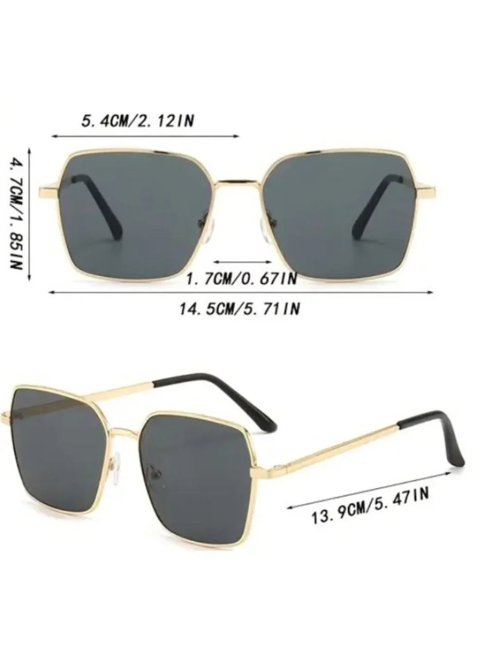Unisex Square Metal Gold Frame Sunglasses With Green Lenses
